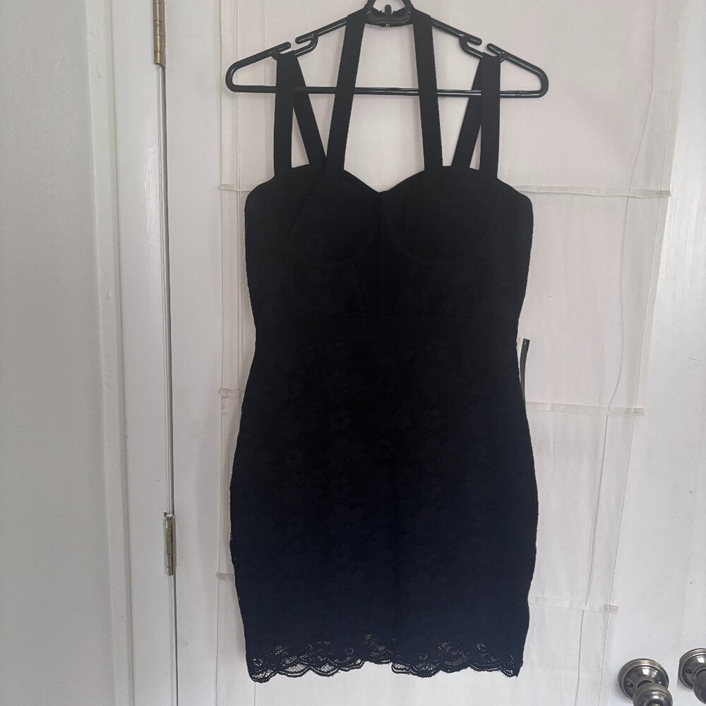Beautiful Venus Black Lace Dress with unique halter neck line - New never worn
